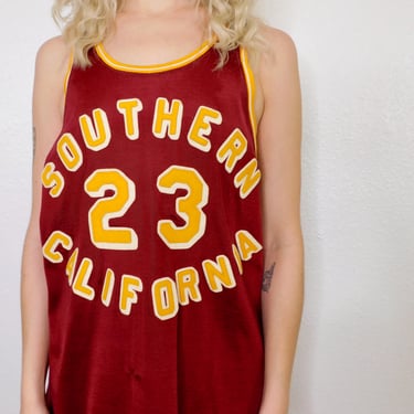 Rayon Southern California Jersey // vintage 60s USA Los Angeles LA tee t-shirt t top blouse 1960s tank long USC ? basketball track // O/S 