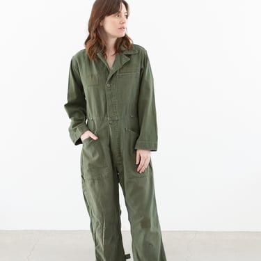 Vintage Olive Green Patched Coverall | Army Jumpsuit | Flight Suit Studio Ceramic | Boilersuit | S 