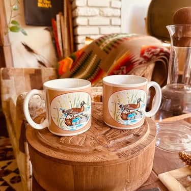 Two 1988 Vintage Mallard Duck Scene Mug Coffee Cup Tea - Pair - Made in Korea - FIB Bogart, GA 