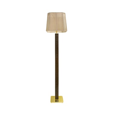 Karl Springer Floor Lamp in Deep Brown Crocodile with Brass Accents 1970s