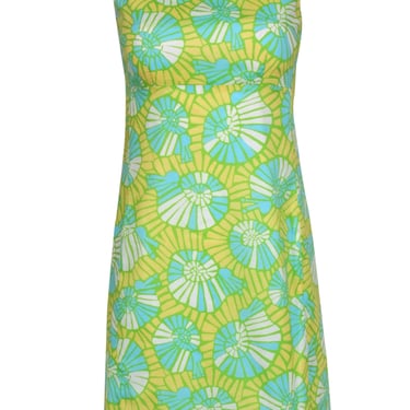Lilly Pulitzer - Yellow, Green & Blue Seashell Print Sleeveless Babydoll Dress Sz 0