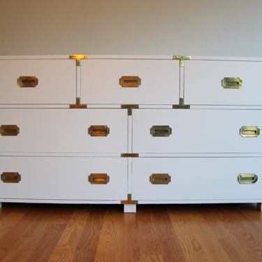 Mid-Century Campaign Style Dresser by Baker Furniture in Light Gray 