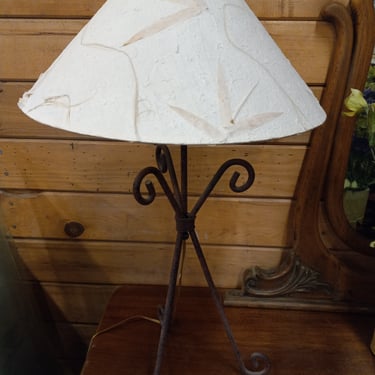 Contemporary Iron Lamp with Paper Shade 11" X 27" Base 16.25" X 8.5" Shade