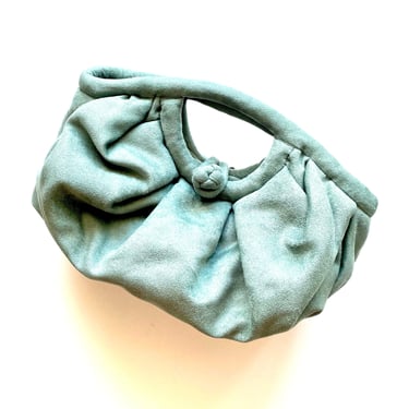 Vintage 90s Y2K Soft Handbag Baby Blue Purse Asian Fabric Bag 