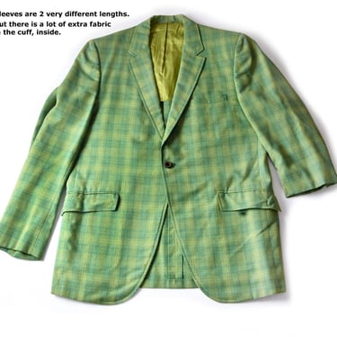 60's HAWAII Green Plaid Men's Suit Jacket, Sport Coat Vintage 1960's Honolulu Rat Pack style Mod 