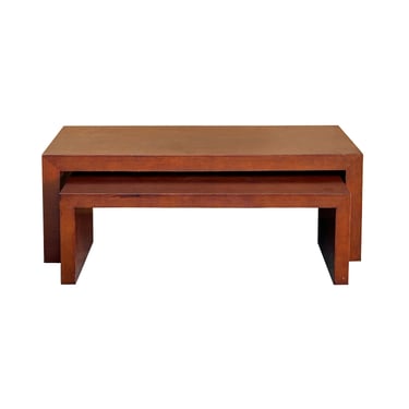 Set of 2 Simple Plank Wood Brown Rectangular Coffee Table Stand ws4251E 