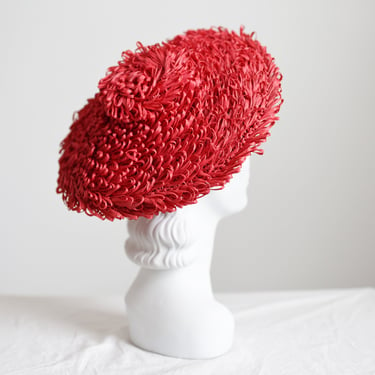 60s Red Raffia Beret 