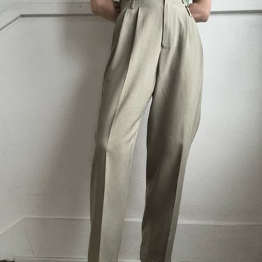 Vintage taupe silk & wool blend high rise trousers 