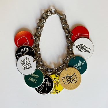 Vintage 1970s Charm Bracelet Unique Colorful Plastic Engraved Discs 