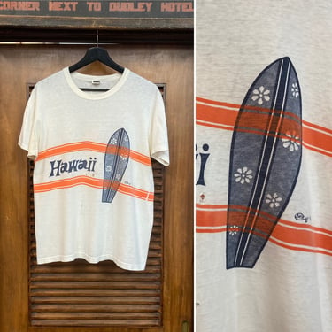 Vintage 1970’s “Stedman” Hawaii Surfboard Surf Tiki Mod Cotton T Shirt, 70’s Tee Shirt, 70’s Tube Tee, Vintage Clothing 