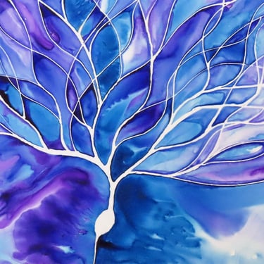 Purkinje Neuron in Purple and Blue - original ink painting of brain cell - neuroscience art 