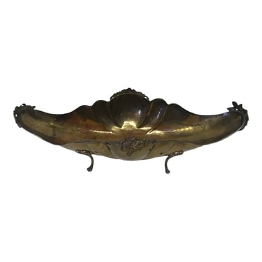 Gorgeous Italian Vintage Brass Footed Console Gondola Bowl || Hammered Scalloped Decorative Metal Art Catchall Art Nouveau/Regency Décor 
