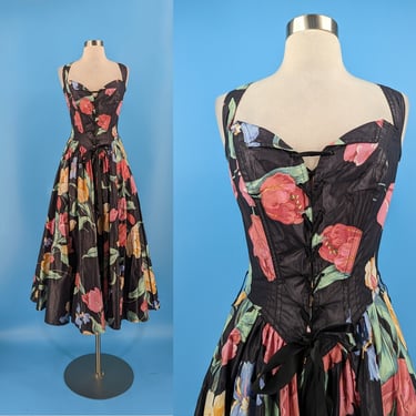 karen alexander dress designer 1980's Black and Rose Karen Alexander Dress