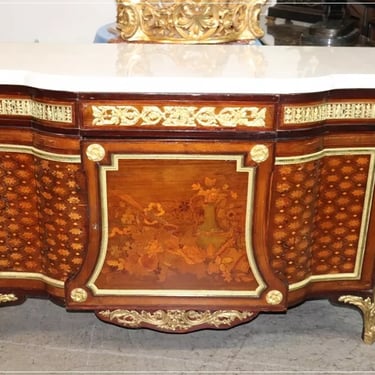 Fine Inlaid Palace Sized French Louis XV Marble Top Commode, circa 1870s