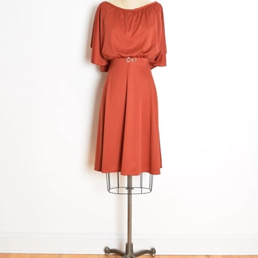 vintage 70s dress rust brown draped flutter disco party goddess mini grecian L clothing 
