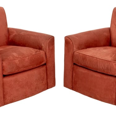 Profiles Suede Upholstered Club Chairs, Pair