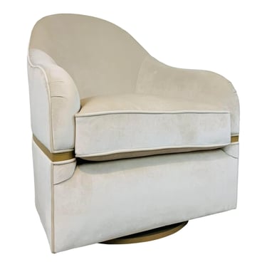 Caracole Modern Off-White Velvet Swivel Chair