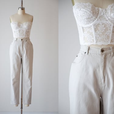 straight leg jeans | 90s y2k vintage Paul Harris jeans beige cream relaxed fit high rise jeans 
