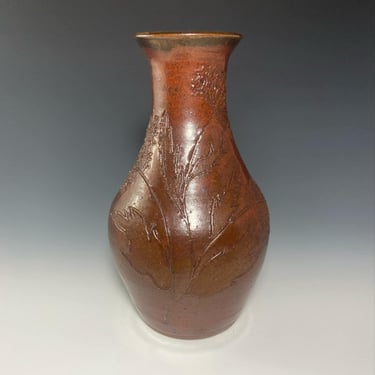 Vintage Rust Colored Pottery Vase, Handmade Decorative Vase 