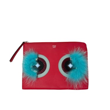 Fendi Red Clutch with Feather Eyes