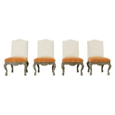 Set of Four Italian Baroque Style Dining Chairs with Mohair