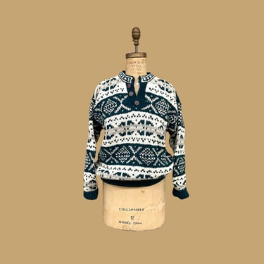 Vintage Sweater Retro 1980s Joseph Anthony Collection + Handknitted + Fair Isle + Pullover + Wool + Chunky + Unisex Apparel 