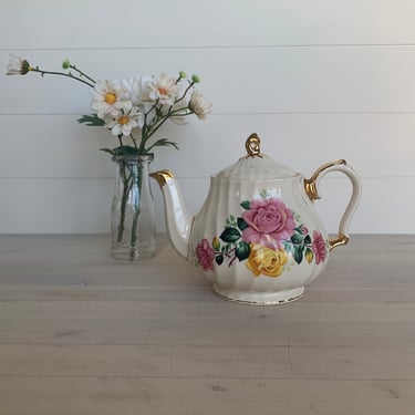 1930's James Sadler Cabbage Rose Teapot 