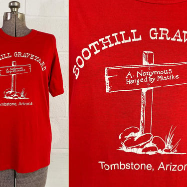 Vintage Red Boothill Graveyard Tombstone Arizona Souvenir T Shirt Made In USA Single StitchTravel T-Shirt Tee DG Sportswear Large 1980s 