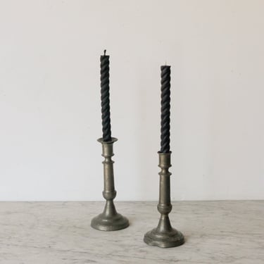Perfectly Imperfect Pair of Pewter Candlesticks