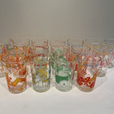 Lot of 17 Archie Comics Welch's Jelly Jar Glasses from 1971 or 1973, colorful glassware, 1970s kitchen decor, retro kitchen decor 