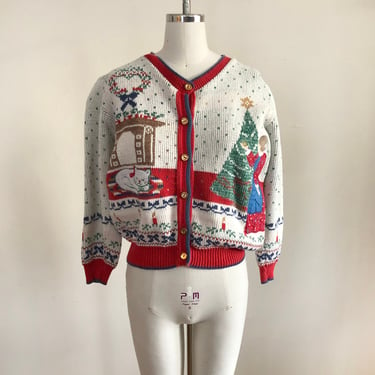 Holiday/Christmas Knit Cardigan Sweater - 1980s 