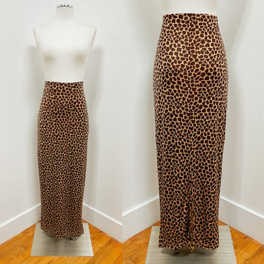 1990s Slinky Leopard Maxi Skirt w Back Slit by Cache M-L | Vintage, Sexy, Stretchy, Funky 