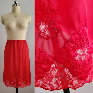 1960s Red Half Slip - 60s Skirt Slip - 60s Lingerie - Women's Vintage Size Medium/Large 