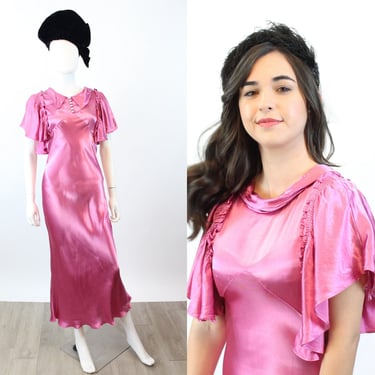 1930s CAPE SLEEVES bias satin gown dress xs | new winter 