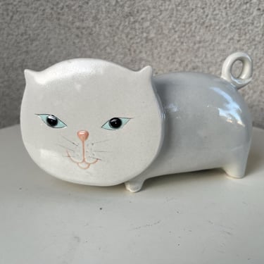 Vintage MCM Ceramic Porcelain Cat Figurine White Sz 4” X 7” X 2.5” 