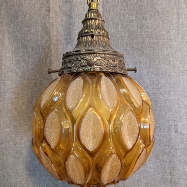 Vintage Mid Century Amber Pendant Light