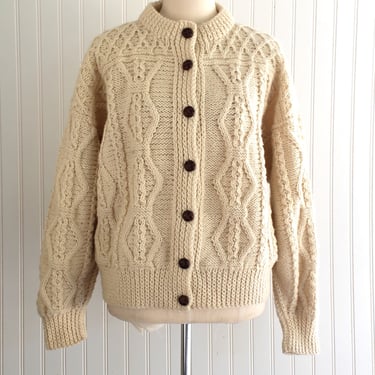 Hand Knit- Irish - Pure Wool - Cable Knit - Cardigan - Fisherman - Cottagecore - Sweater 