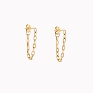 Small Square Oval Link Chain Front-To-Back Earrings