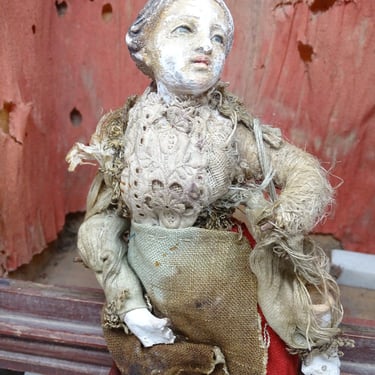 Antique 1800's Neapolitan Italian Creche Religious Doll with Glass Eyes, Vintage Peasant Woman for Christmas Putz Nativity 