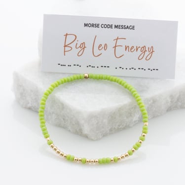 Big Leo Energy Morse Code Bracelet, Best Friend Birthday Gift, July and August Zodiac Bead Bracelet, Stretch Bracelet 