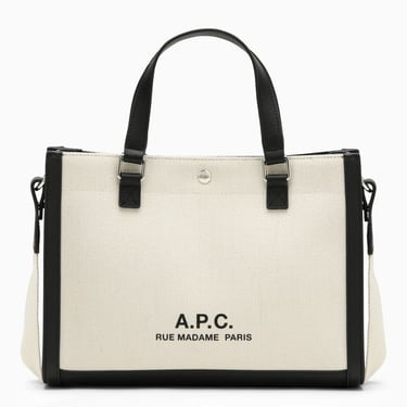 A.P.C. Camille 2.0 White/Black Cotton And Linen Tote Shopper Bag Women