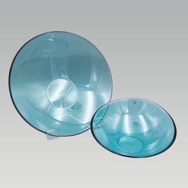 Pair of Orrefors Teal Bowls | Vintage Swedish Glassware Asymmetrical Serveware 