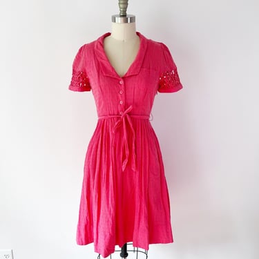 SIZE 6 Maeve Tiny Windows Dress / Twee Anthropologie Y2K / Coral Colorway Pink Shirt Dress 
