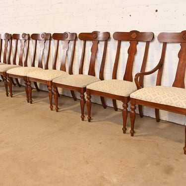 Ethan Allen British Colonial Solid Cherry Wood Dining Chairs, Set of Eight