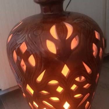 Dual function Table Lamp Copper color ceramic decor One of a kind light Art pottery lamps 