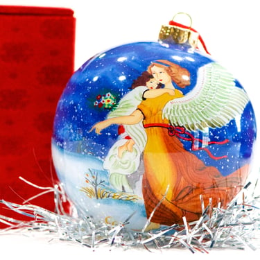 VINTAGE: Reverse Painting Glass Christmas Ornament in Box - Angel Theme Ornament - By Chase - Signed Ornament - SKU 26-B-00034719 