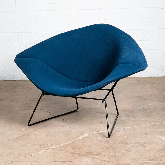Mid Century Modern Lounge Diamond Chair Harry Bertoia Knoll Blue Black Large Mcm