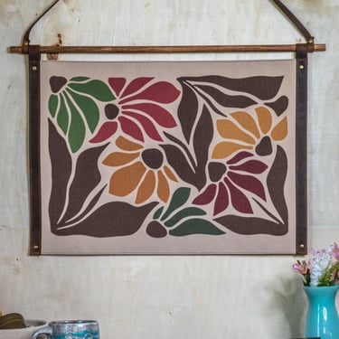 Handprinted Wildflower Canvas Banner Wall Decor Tapestry - Handmade Collab with Camp Blue 