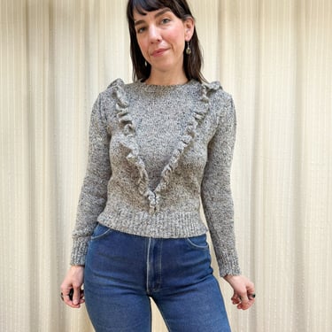 70s  Foxmoor grey knit ruffle sweater 
