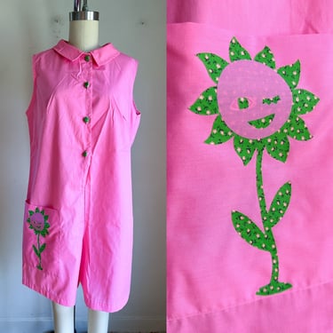 Vintage 1960s Pink Daisy Romper / L 